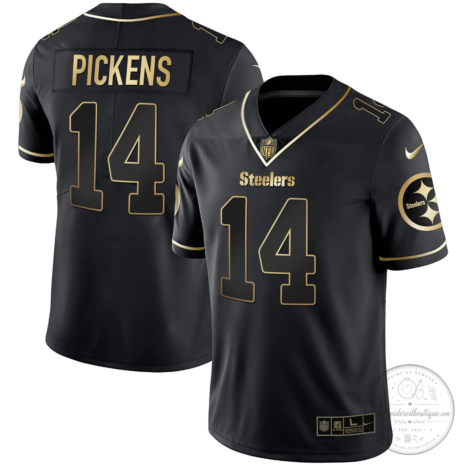 Pittsburgh Steelers T.J. Watt White Gold Number 90 American Football Jersey 61 Pittsburgh Steelers T.J. Watt White Gold Number 90 American Football Jersey