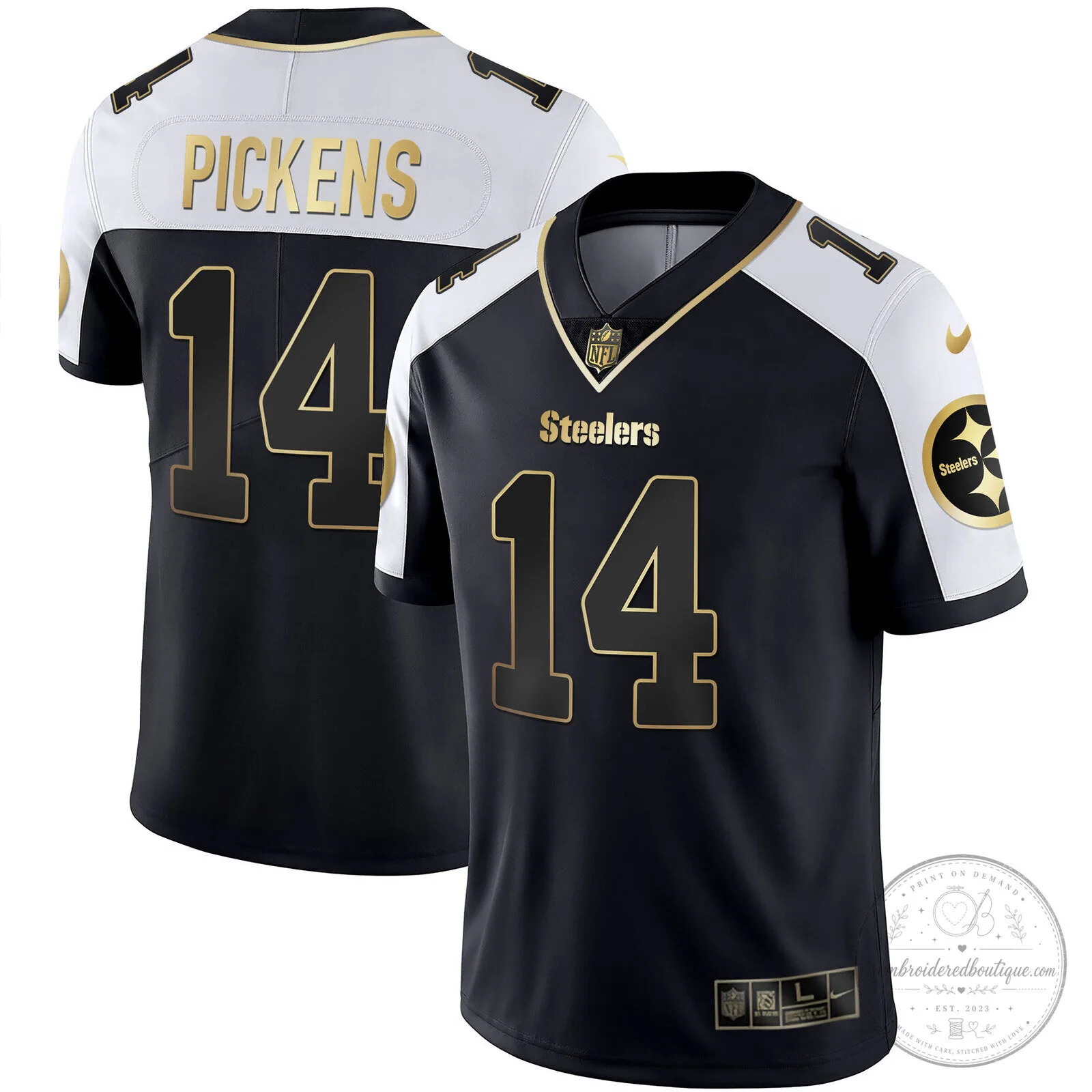 Pittsburgh Steelers T.J. Watt White Gold Number 90 American Football Jersey 85 Pittsburgh Steelers T.J. Watt White Gold Number 90 American Football Jersey