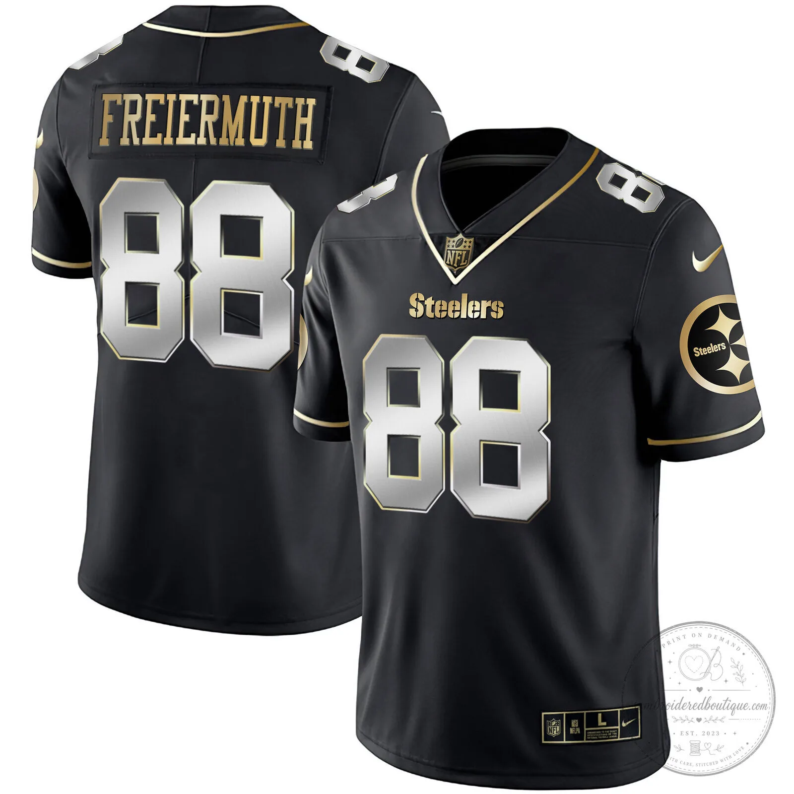 Pittsburgh Steelers T.J. Watt White Gold Number 90 American Football Jersey 99 Pittsburgh Steelers T.J. Watt White Gold Number 90 American Football Jersey