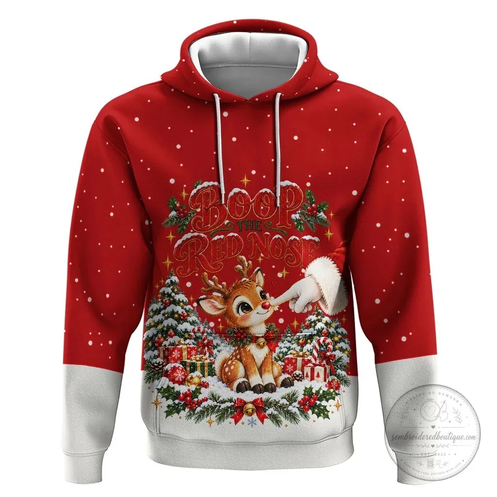 Cute Reindeer Boop The Red Nose Christmas Holiday Snow Winter Hoodie