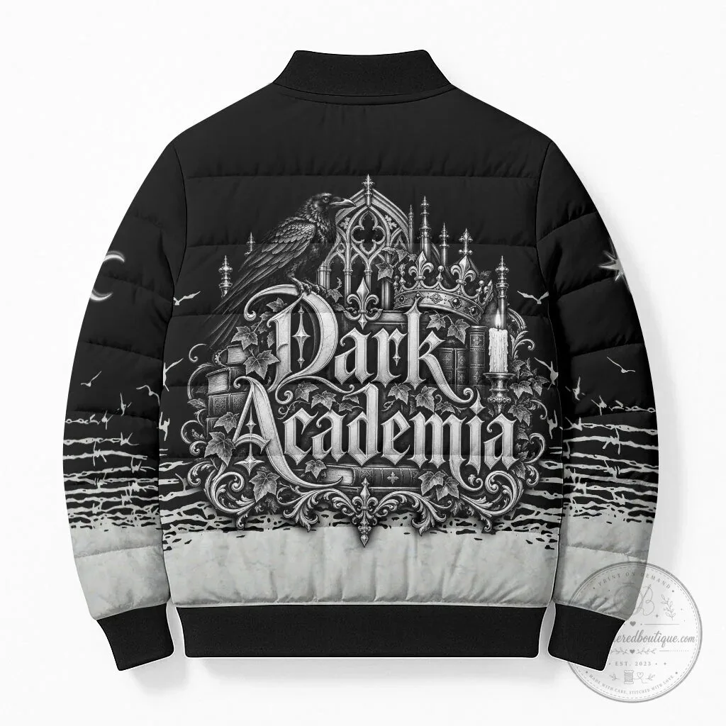 Gothic Literature-Inspired Vintage Bomber Jacket with Raven Design for Dark Academia Aesthetic 10 Gothic Literature-Inspired Vintage Bomber Jacket with Raven Design for Dark Academia Aesthetic