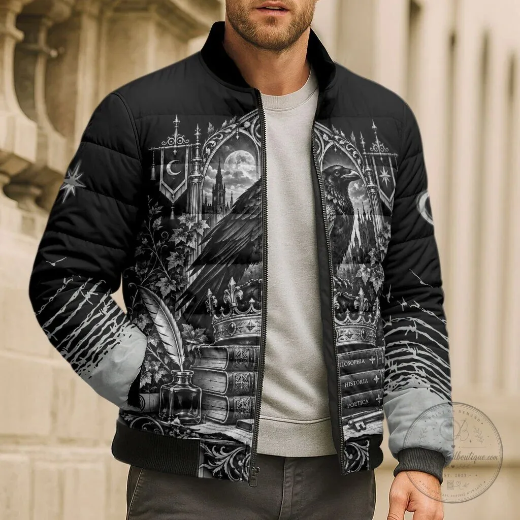 Gothic Literature-Inspired Vintage Bomber Jacket with Raven Design for Dark Academia Aesthetic 12 Gothic Literature-Inspired Vintage Bomber Jacket with Raven Design for Dark Academia Aesthetic