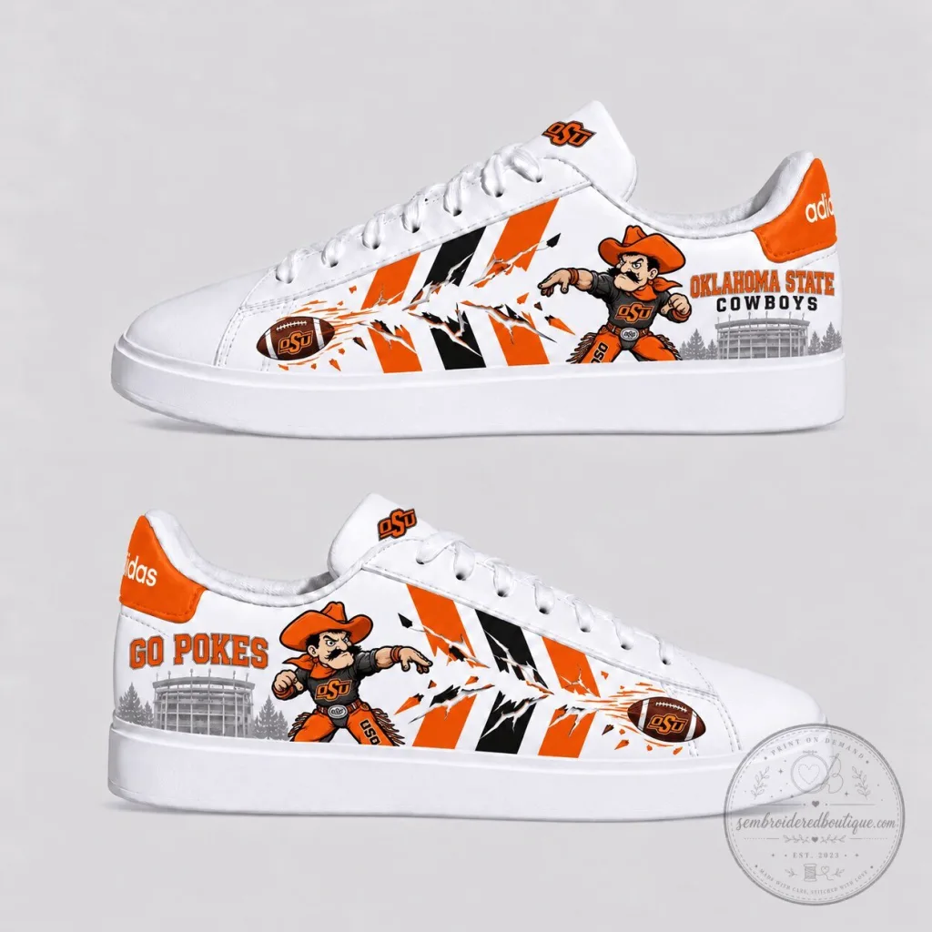 Oklahoma State Cowboys Football Team White Orange Black Street Version Sneakers Oklahoma State Cowboys Football Team White Orange Black Street Version Sneakers