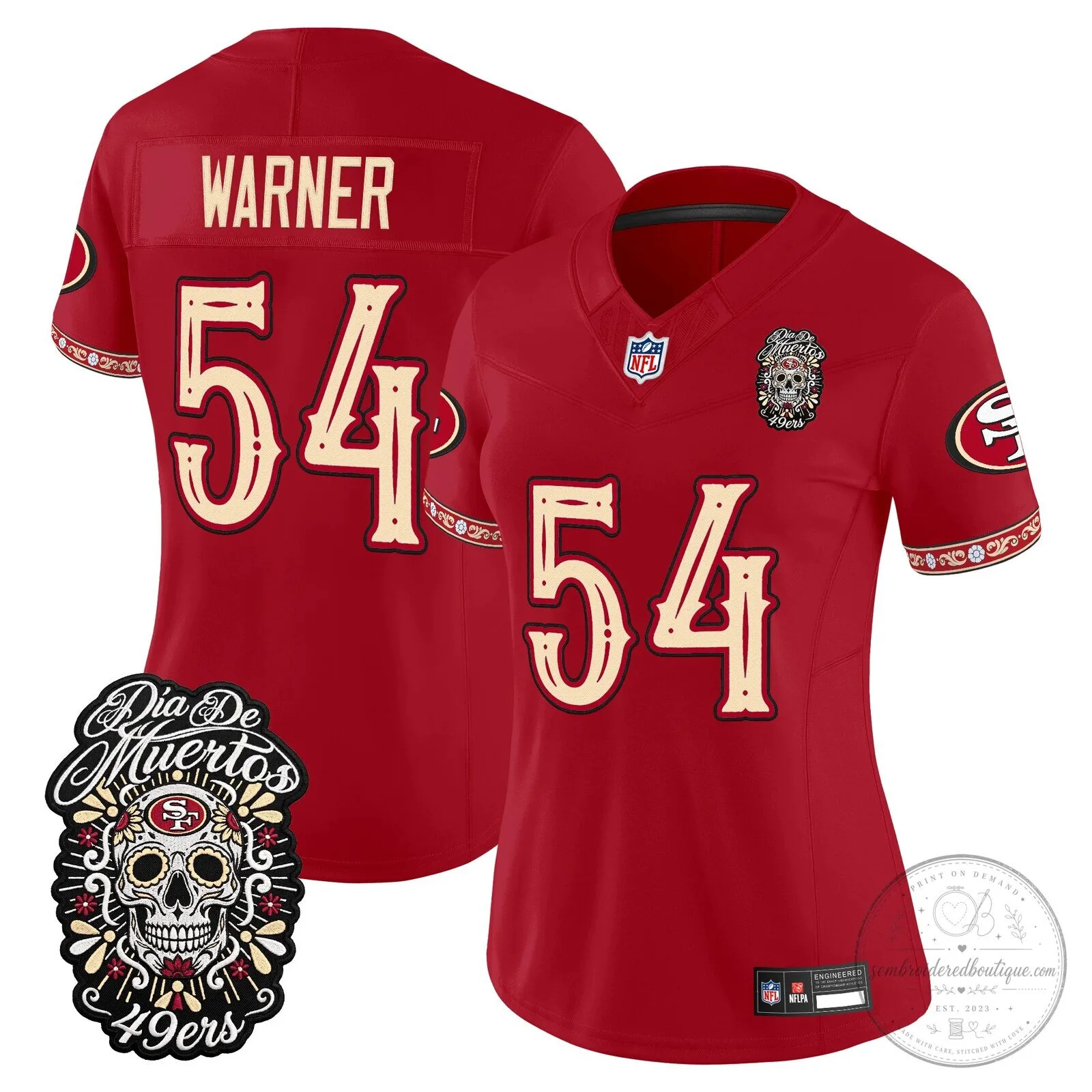 San Francisco 49ers Fred Warner Dia de los Muertos Football Jersey for Women