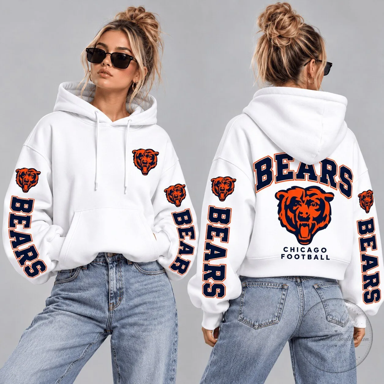 Chicago Bears National Football League Team Logo White Cropped Hoodie