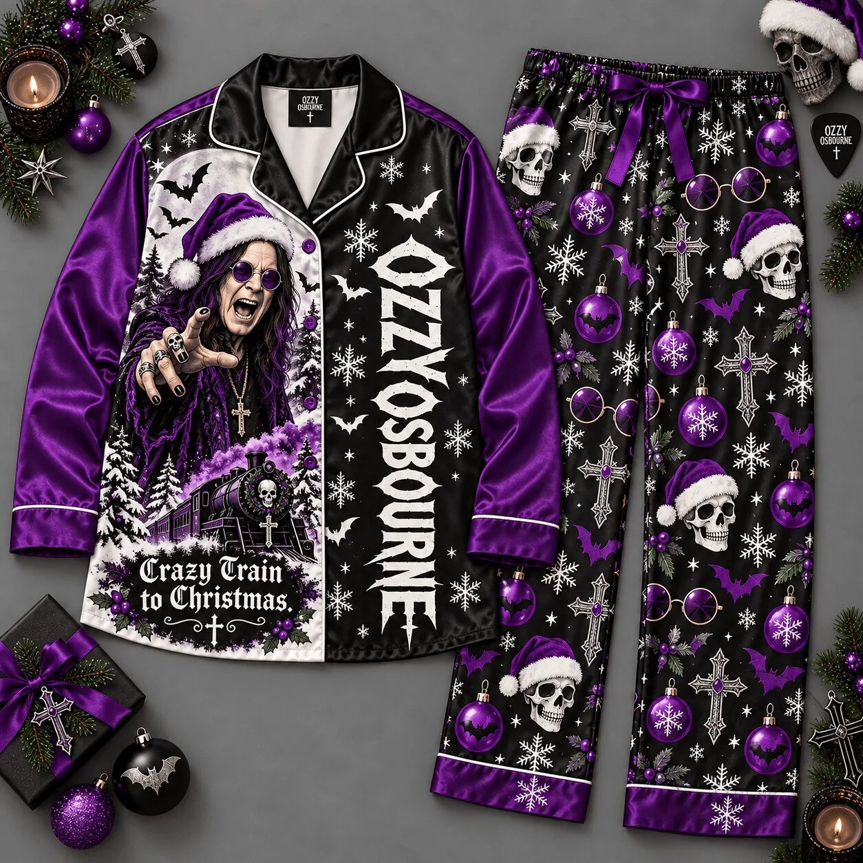 Ozzy Osbourne Crazy Train to Christmas Holiday Pajamas Set 2 Ozzy Osbourne Crazy Train to Christmas Holiday Pajamas Set