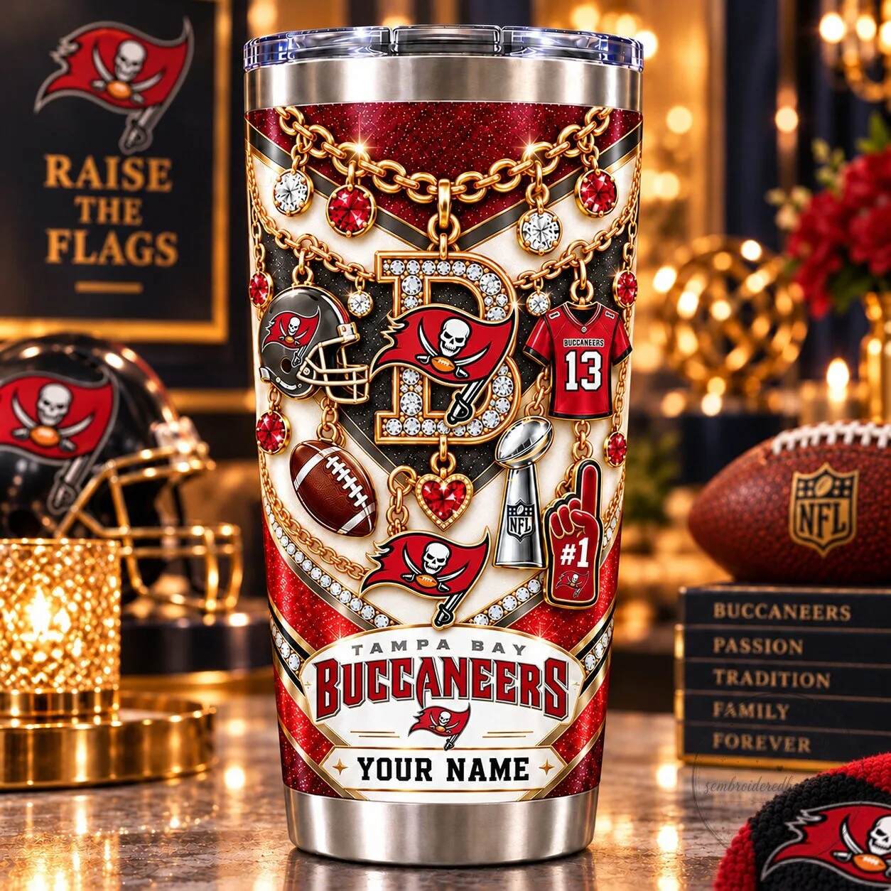 Personalized Tampa Bay Buccaneers NFL Sparkle Design Stainless Steel Tumbler 5 Personalized Tampa Bay Buccaneers NFL Sparkle Design Stainless Steel Tumbler