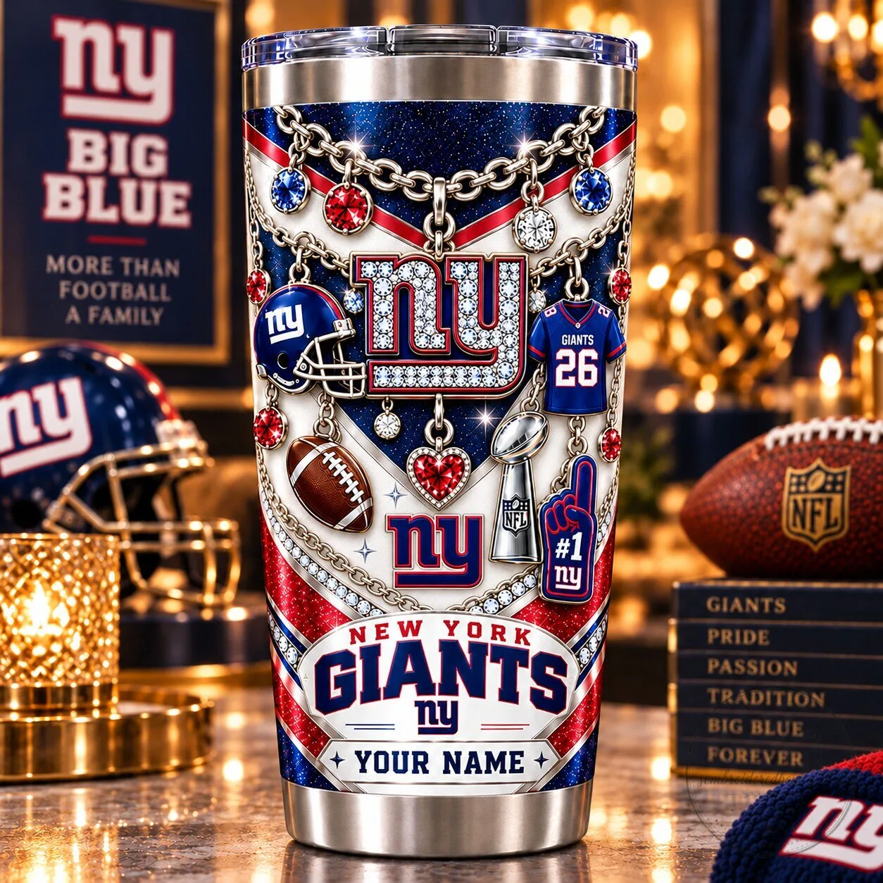 New York Giants Personalized Sparkle Bling Chain Design Stainless Steel Tumbler 1 New York Giants Personalized Sparkle Bling Chain Design Stainless Steel Tumbler