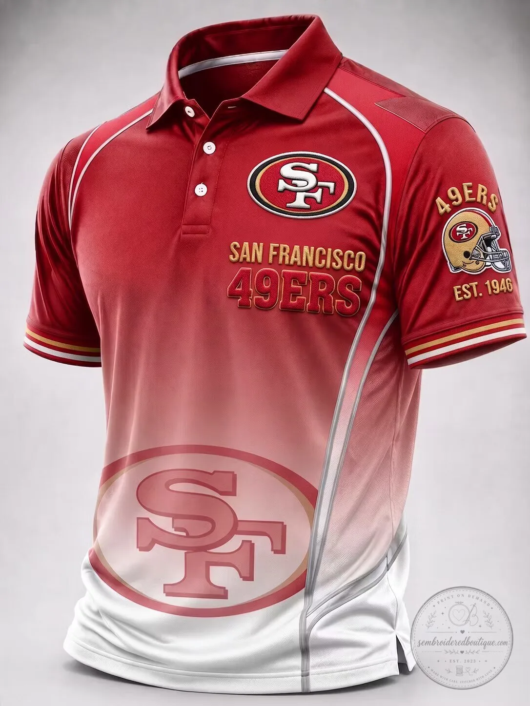 San Francisco 49ers NFL Football Team Red and White Fan Polo Shirt