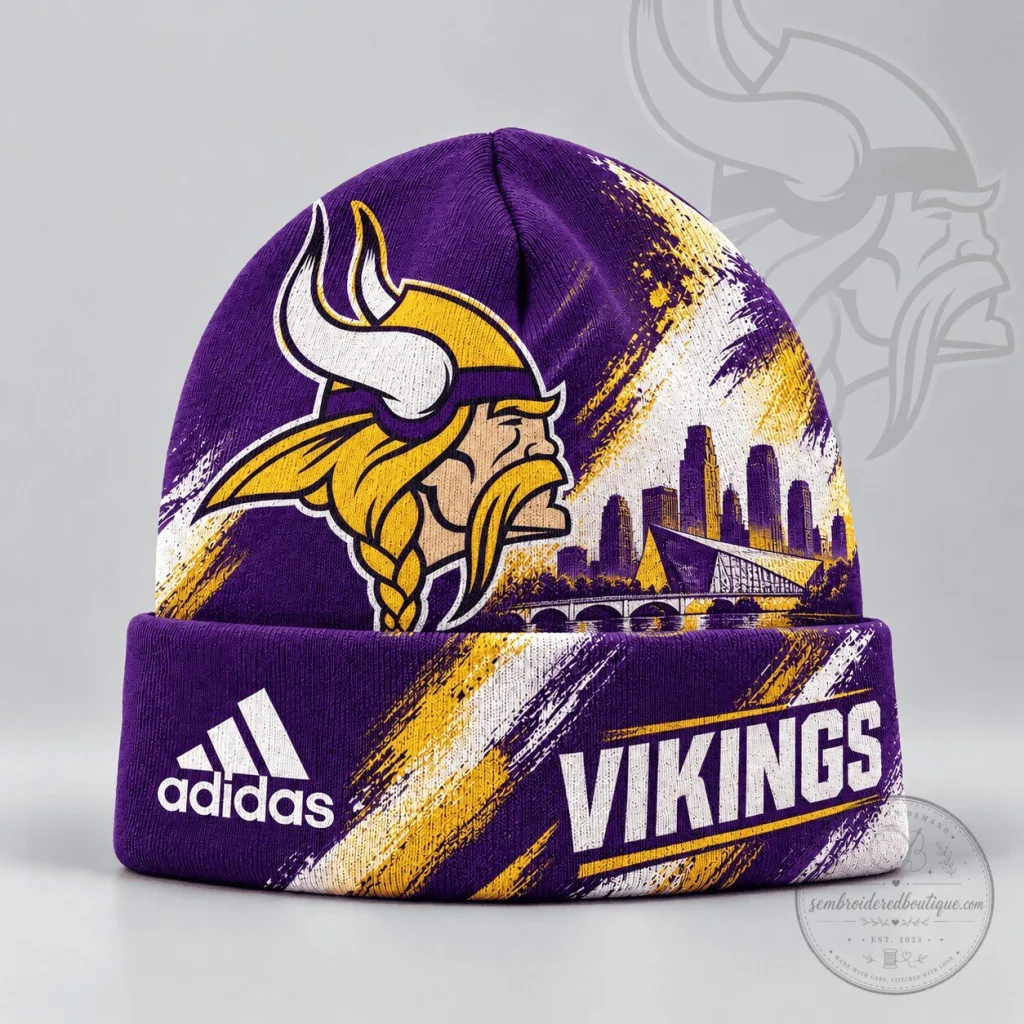 Minnesota Vikings Adidas Urban Skyline Distressed Brushstroke Knit Beanie Cap Hat Minnesota Vikings Adidas Urban Skyline Distressed Brushstroke Knit Beanie Cap Hat