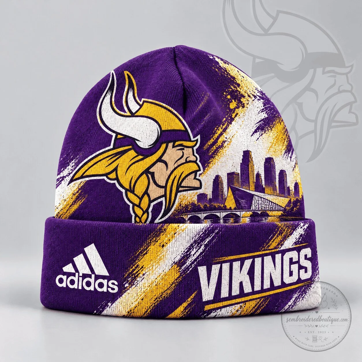 Minnesota Vikings Adidas Urban Skyline Distressed Brushstroke Knit Beanie Cap Hat 4 Minnesota Vikings Adidas Urban Skyline Distressed Brushstroke Knit Beanie Cap Hat