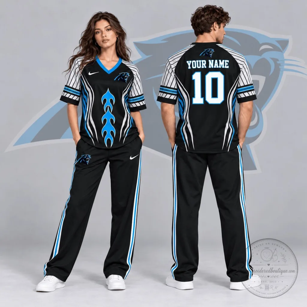 Carolina Panthers Custom Name and Number Flame Graphic V-Neck Football Jersey Carolina Panthers Custom Name and Number Flame Graphic V-Neck Football Jersey