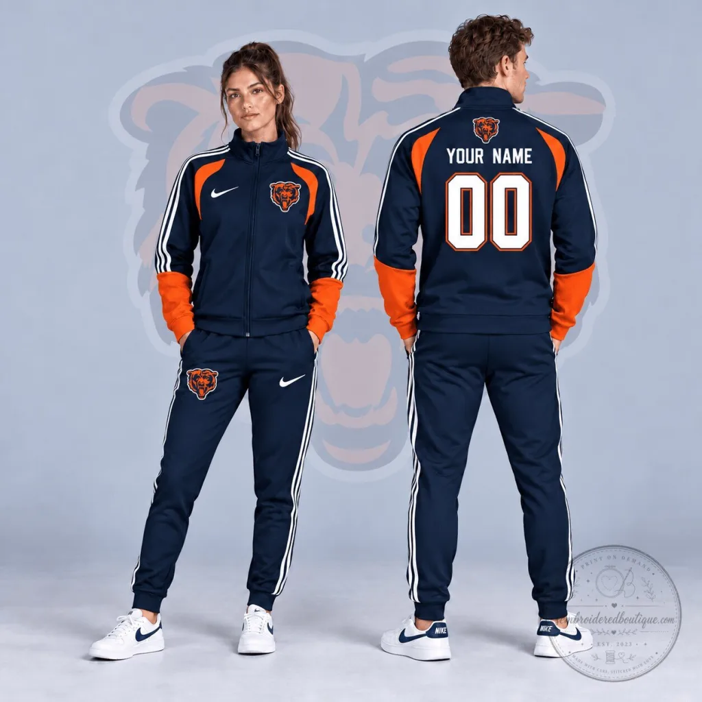 Chicago Bears NFL Custom Name Number Varsity Colorblock Full Zip Tracksuit Jacket Chicago Bears NFL Custom Name Number Varsity Colorblock Full Zip Tracksuit Jacket