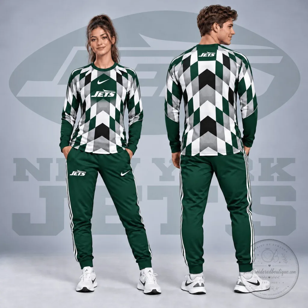 New York Jets Diamond Chevron Geometric Print Long Sleeve Shirt New York Jets Diamond Chevron Geometric Print Long Sleeve Shirt