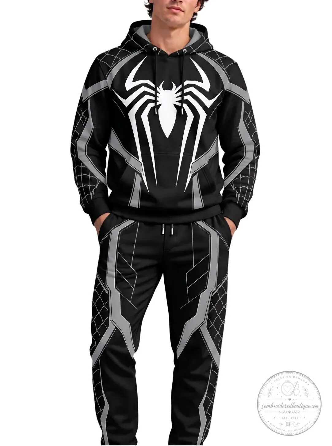 Spider-Man Venom Black White Costume Cosplay Marvel Comics Hoodie 8 Spider-Man Venom Black White Costume Cosplay Marvel Comics Hoodie