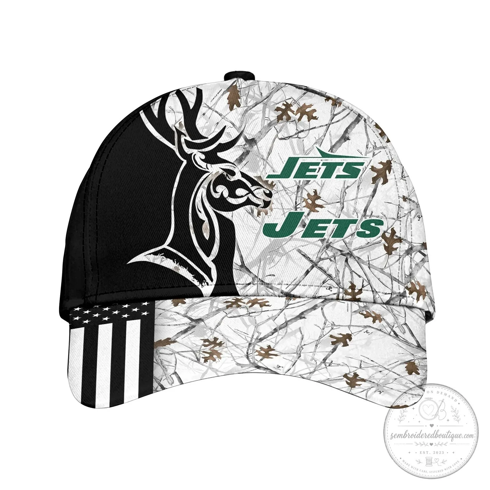 New York Jets Deer Hunting Camouflage American Flag Baseball Cap Hat