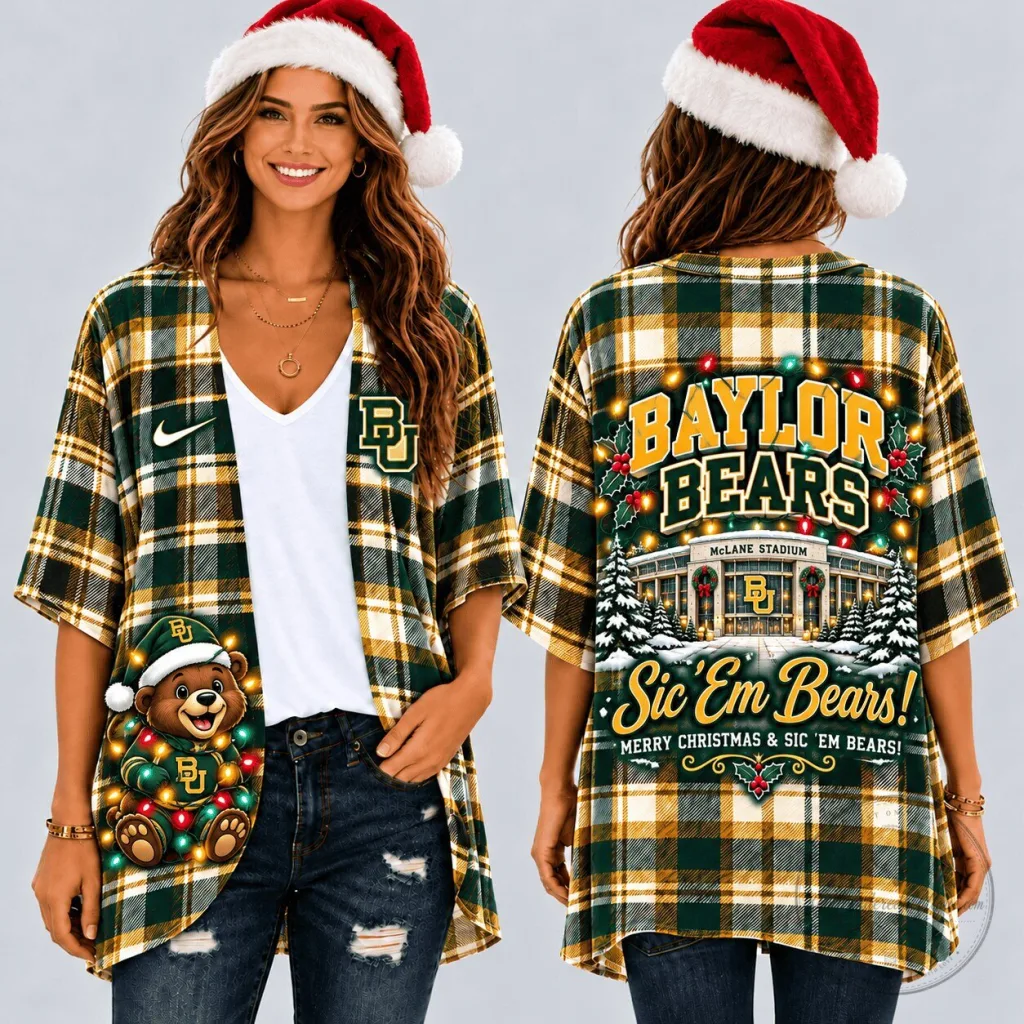Baylor Bears Christmas Plaid Flannel Button Up Shirt for Women Baylor Bears Christmas Plaid Flannel Button Up Shirt for Women