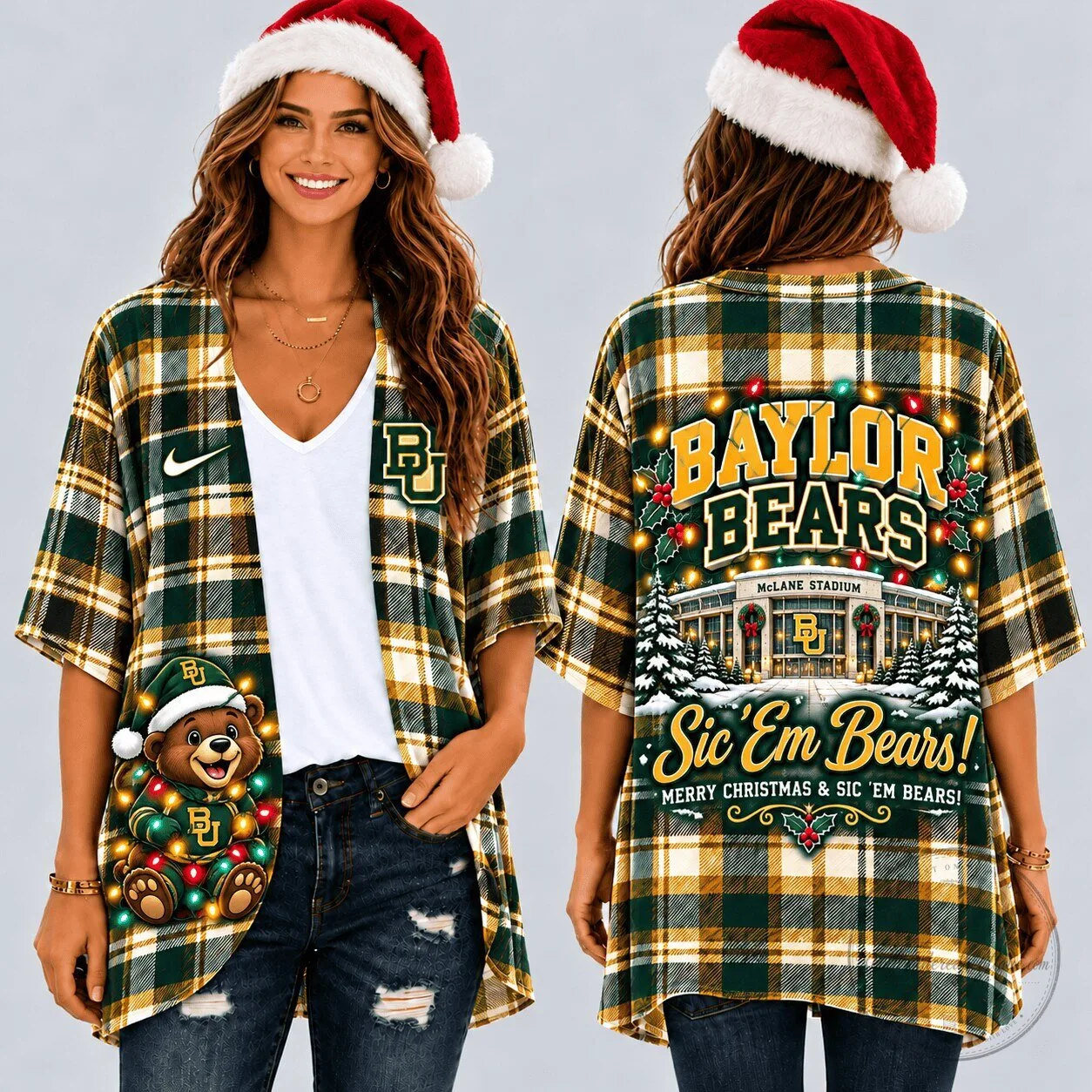Baylor Bears Christmas Plaid Flannel Button Up Shirt for Women 2 Baylor Bears Christmas Plaid Flannel Button Up Shirt for Women