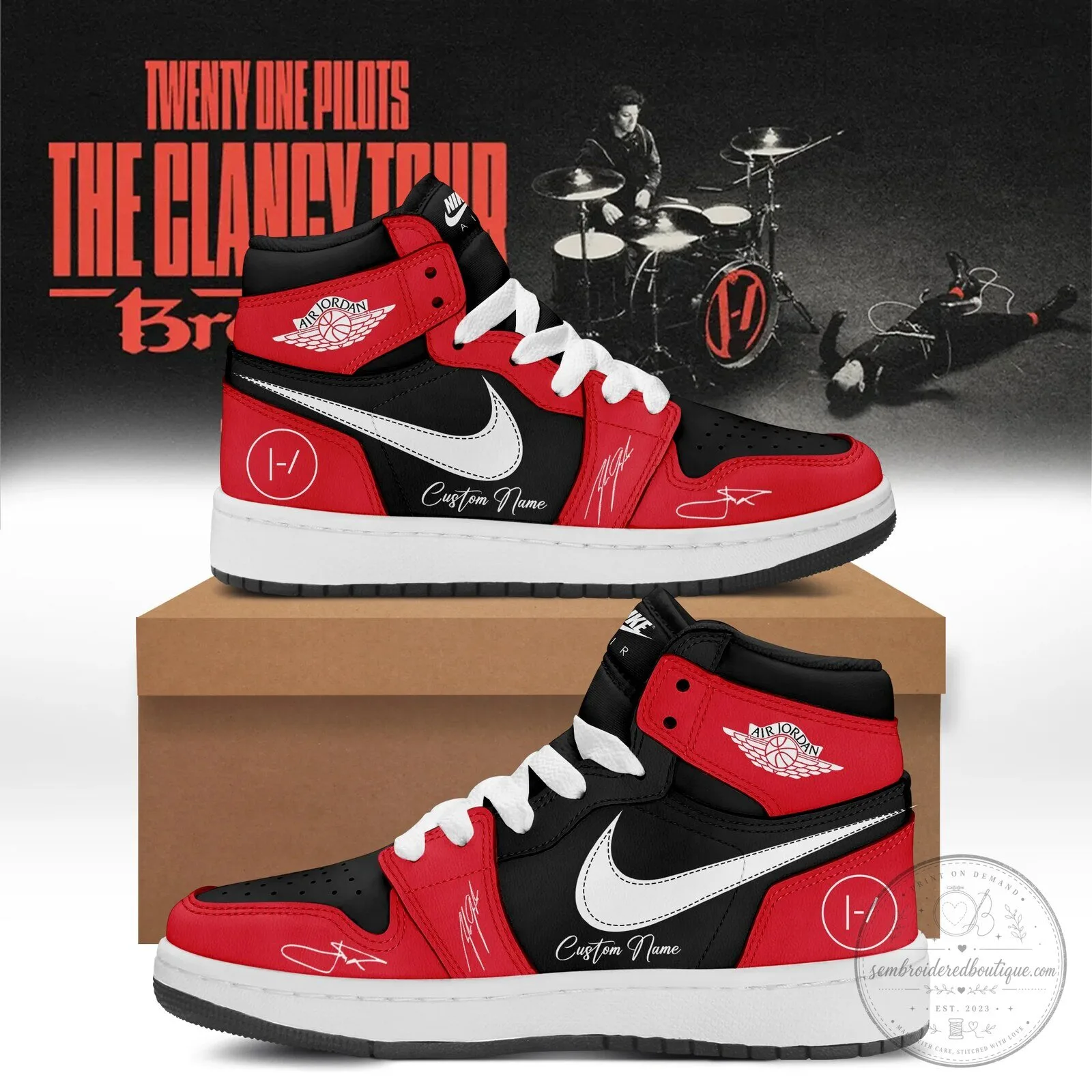 Twenty One Pilots The Clancy Tour Custom Name Red and Black High-Top Shoes 2 Twenty One Pilots The Clancy Tour Custom Name Red and Black High-Top Shoes