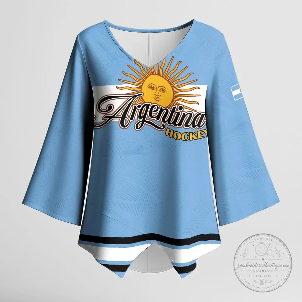 Argentina Hockey Team Los Leones Sun of May Kimono Sleeve Blouse Top