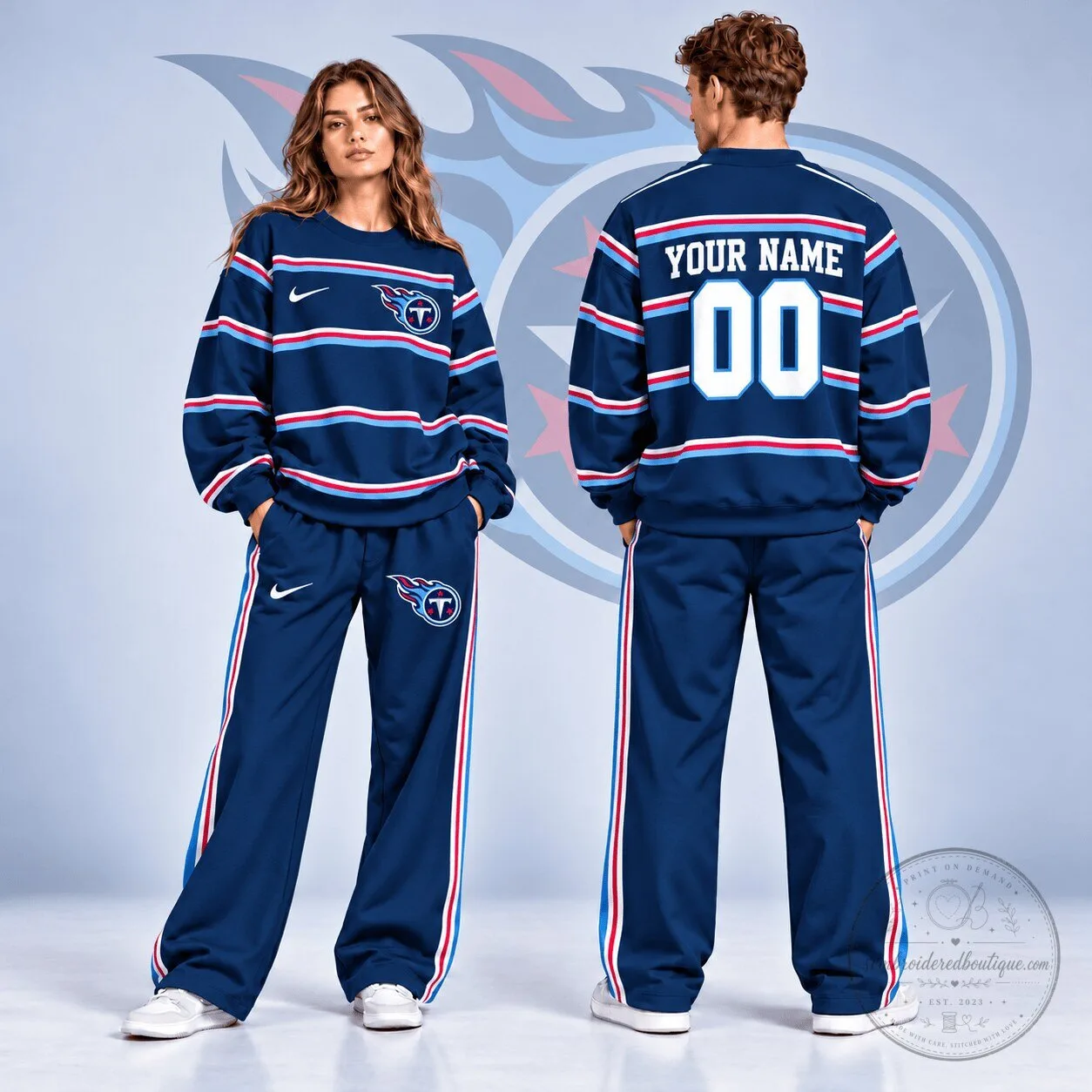 Tennessee Titans NFL Team Personalized Blue Sweatshirt and Wide Leg Pants Set 2 Tennessee Titans NFL Team Personalized Blue Sweatshirt and Wide Leg Pants Set
