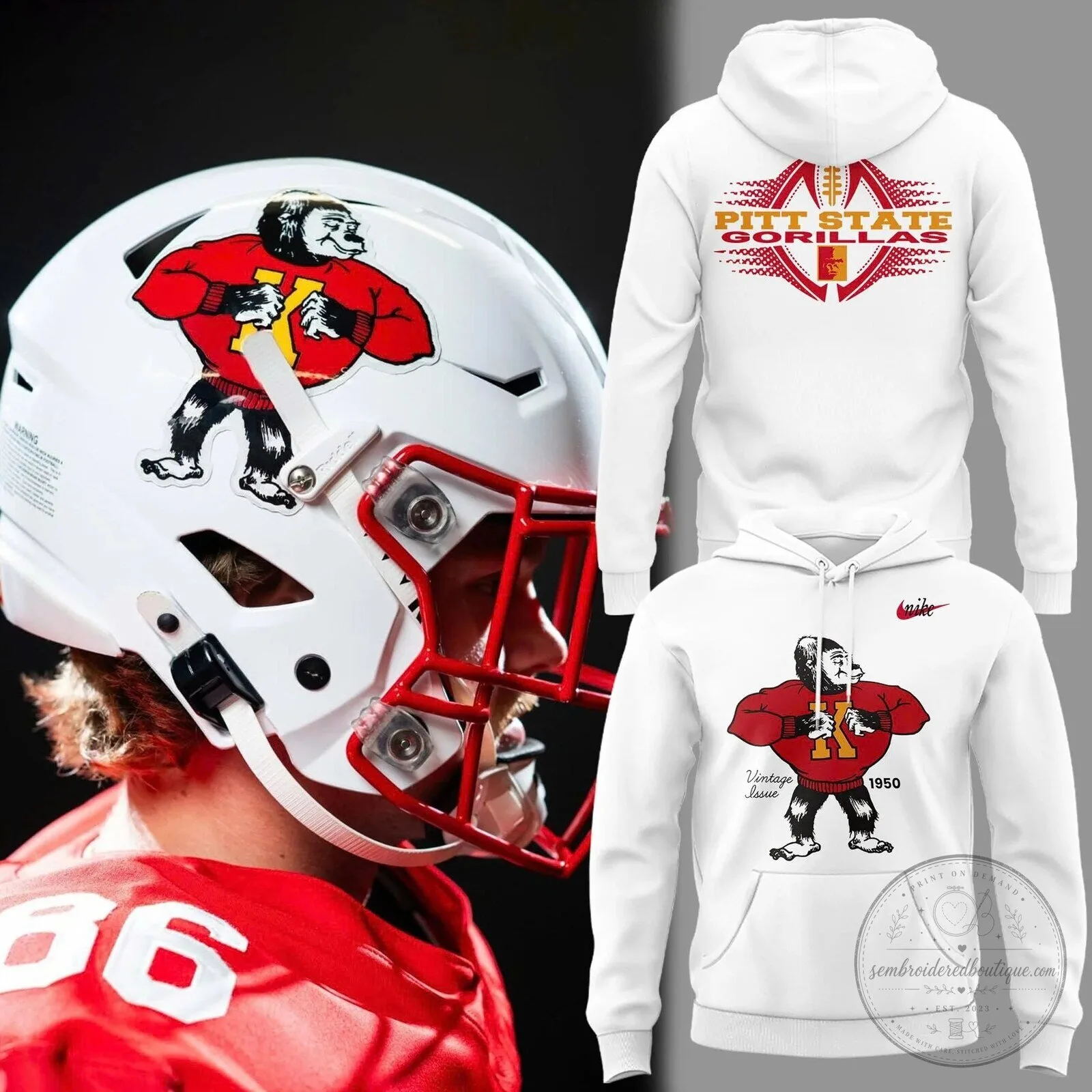 Vintage 1950 Pittsburg State Gorillas Football Team Hoodie