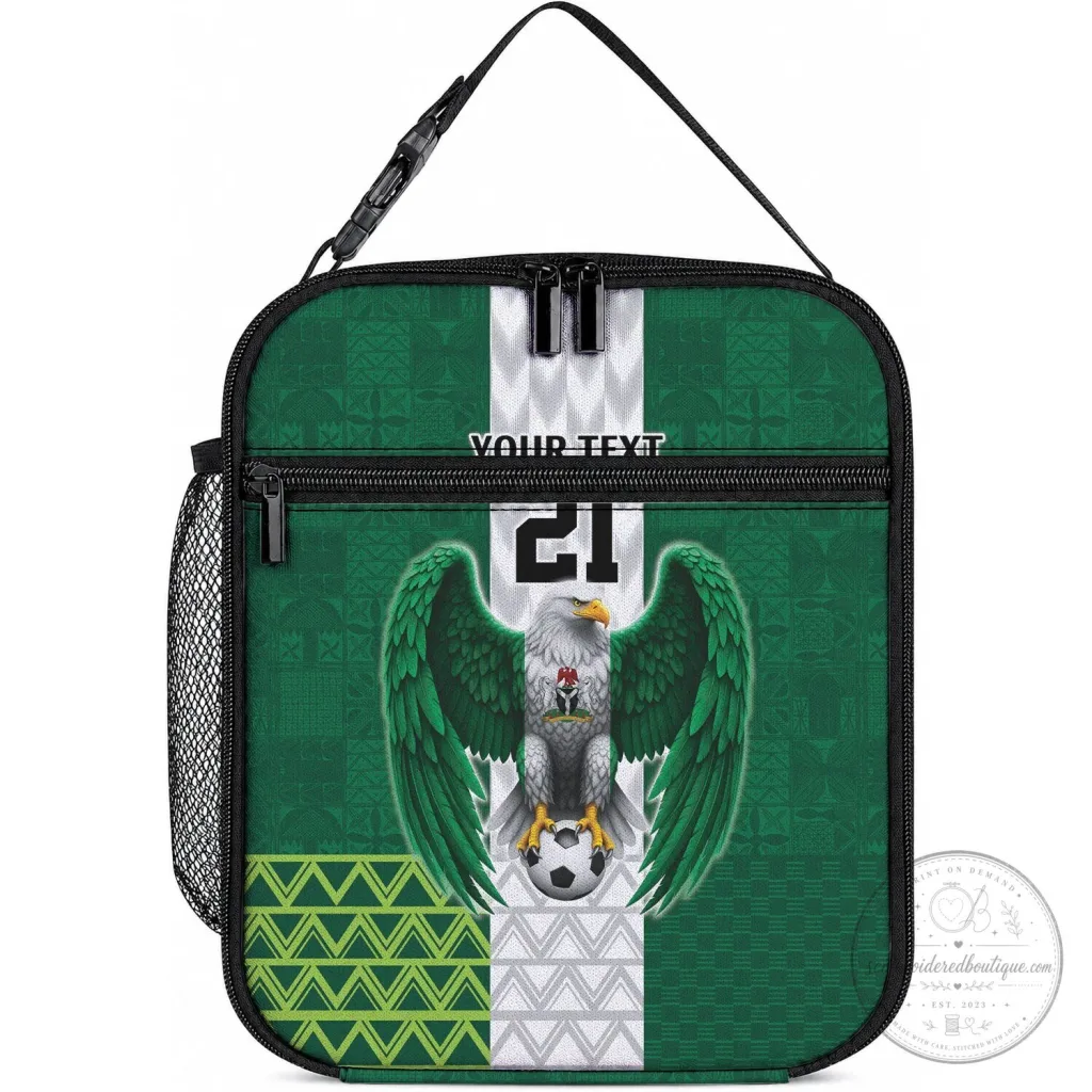 Nigeria Football Eagle Flag Motif Insulated Lunch Bag with Custom Text