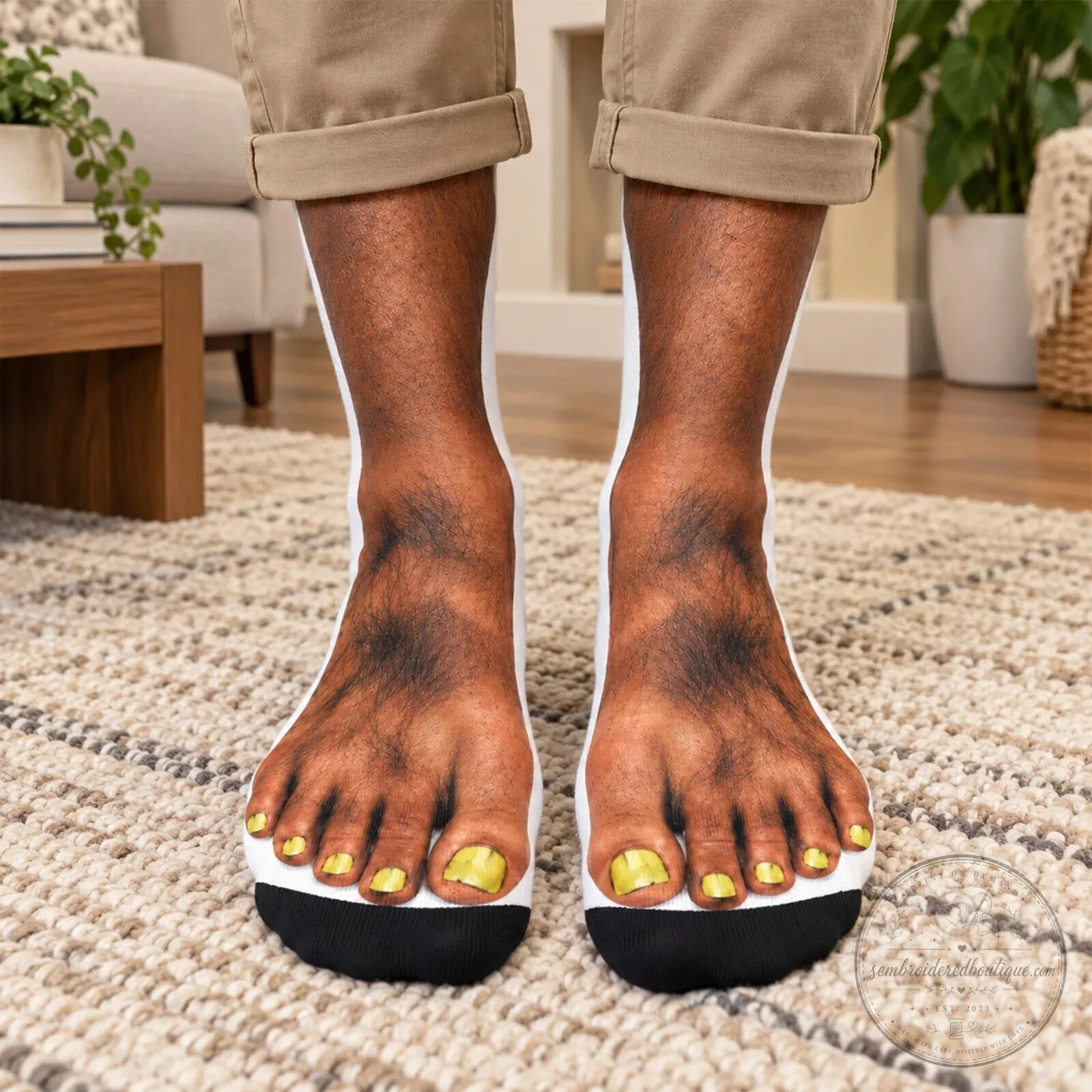 Hairy Feet with Yellow Toenails Funny Novelty Crew Socks