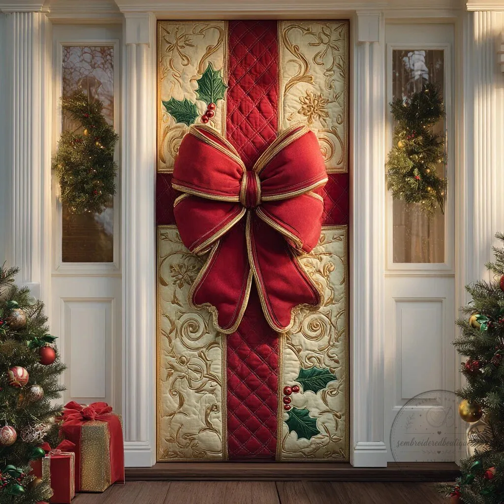 Christmas Gingerbread Bow Trail Quilted Door Cover Decoration