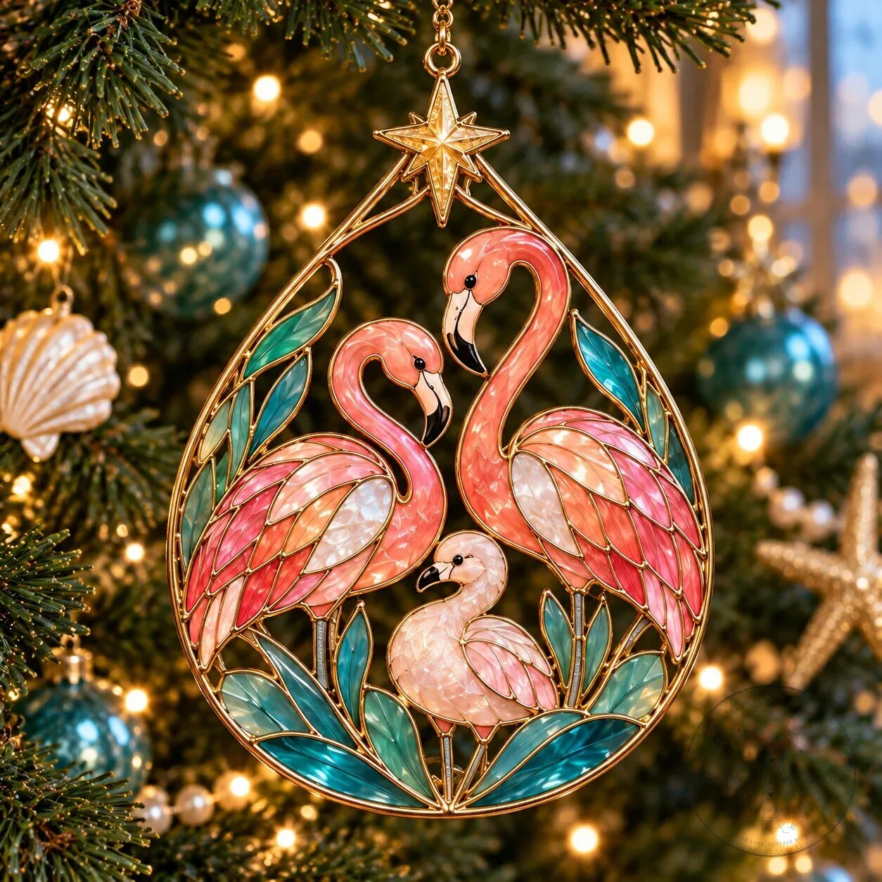 Coastal Christmas Flamingo Stained Glass Holiday Ornaments 16 Coastal Christmas Flamingo Stained Glass Holiday Ornaments