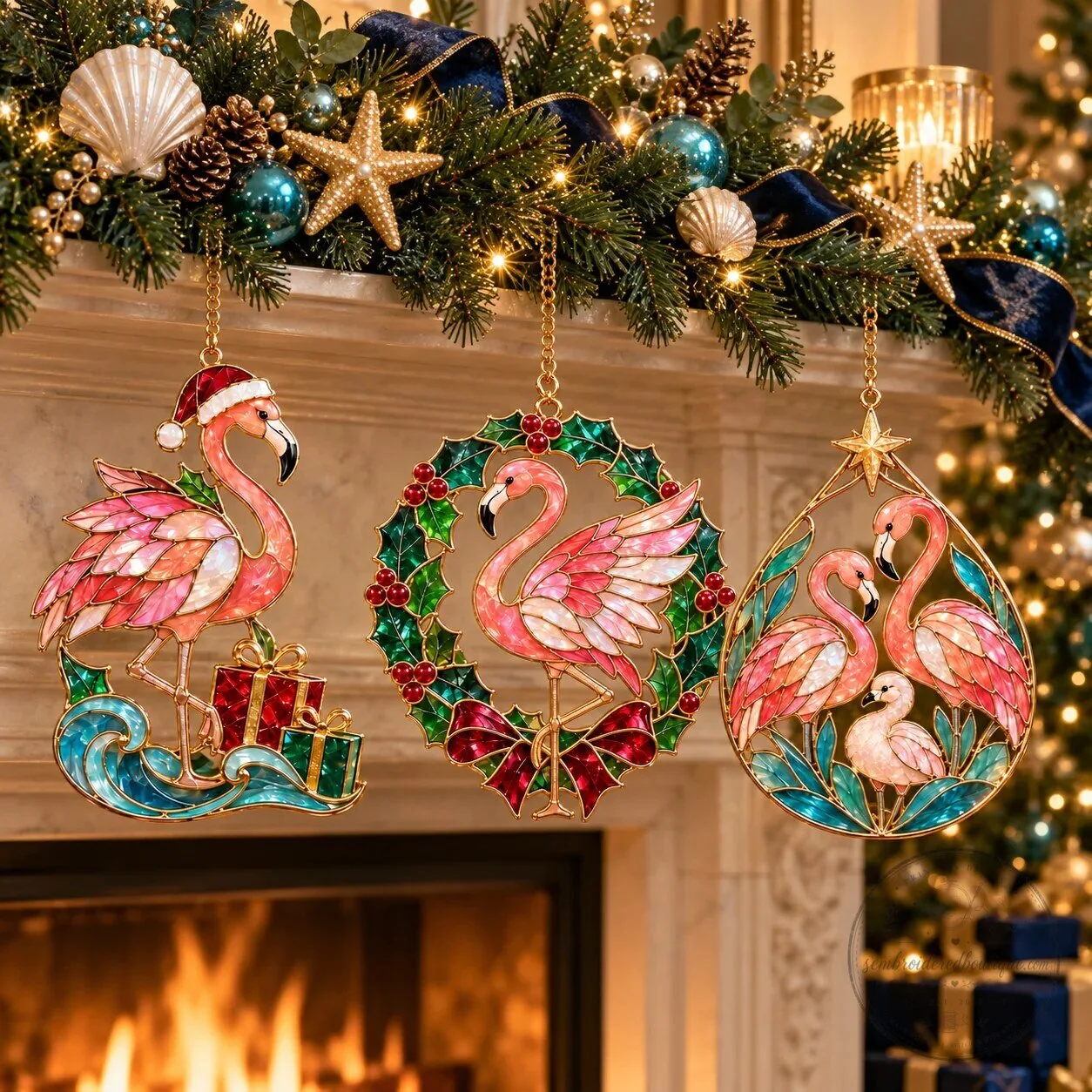 Coastal Christmas Flamingo Stained Glass Holiday Ornaments 17 Coastal Christmas Flamingo Stained Glass Holiday Ornaments