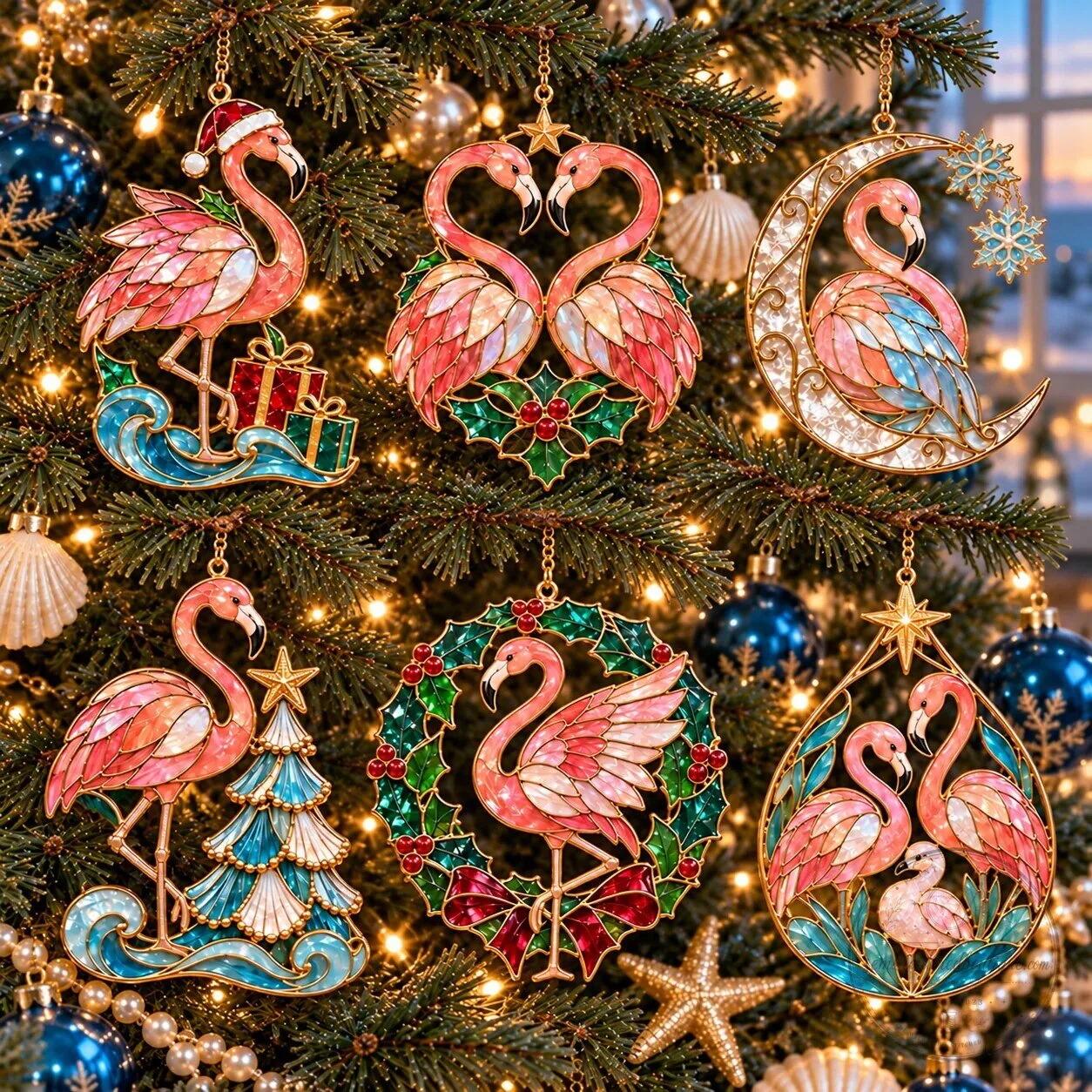 Coastal Christmas Flamingo Stained Glass Holiday Ornaments 18 Coastal Christmas Flamingo Stained Glass Holiday Ornaments