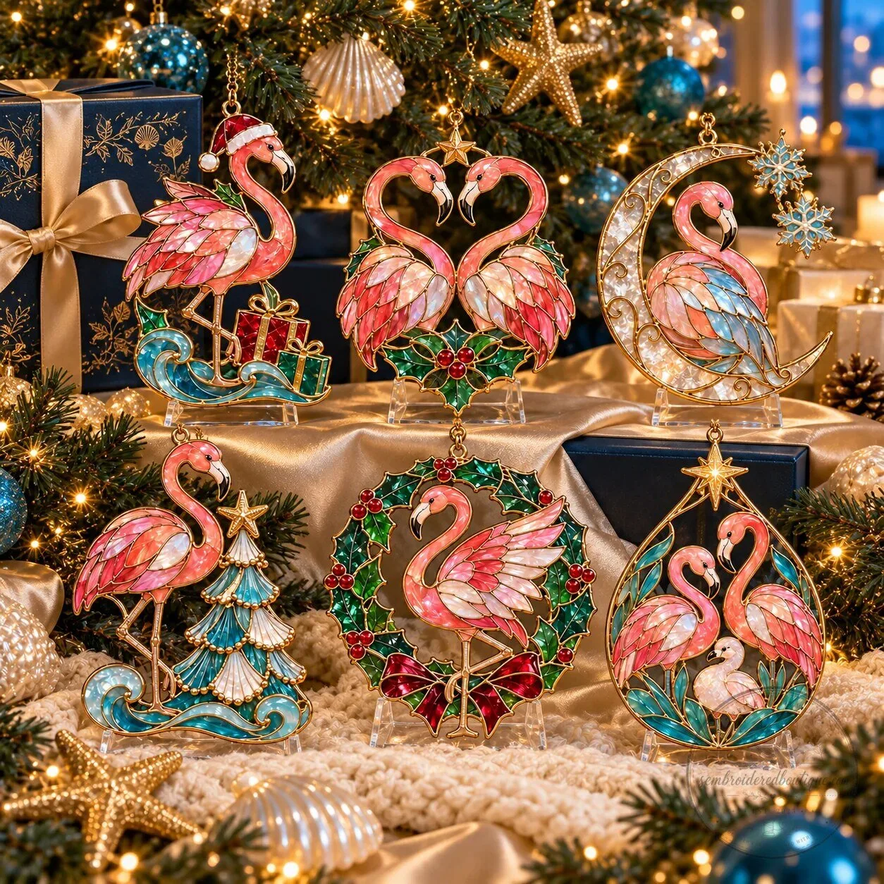Coastal Christmas Flamingo Stained Glass Holiday Ornaments 19 Coastal Christmas Flamingo Stained Glass Holiday Ornaments