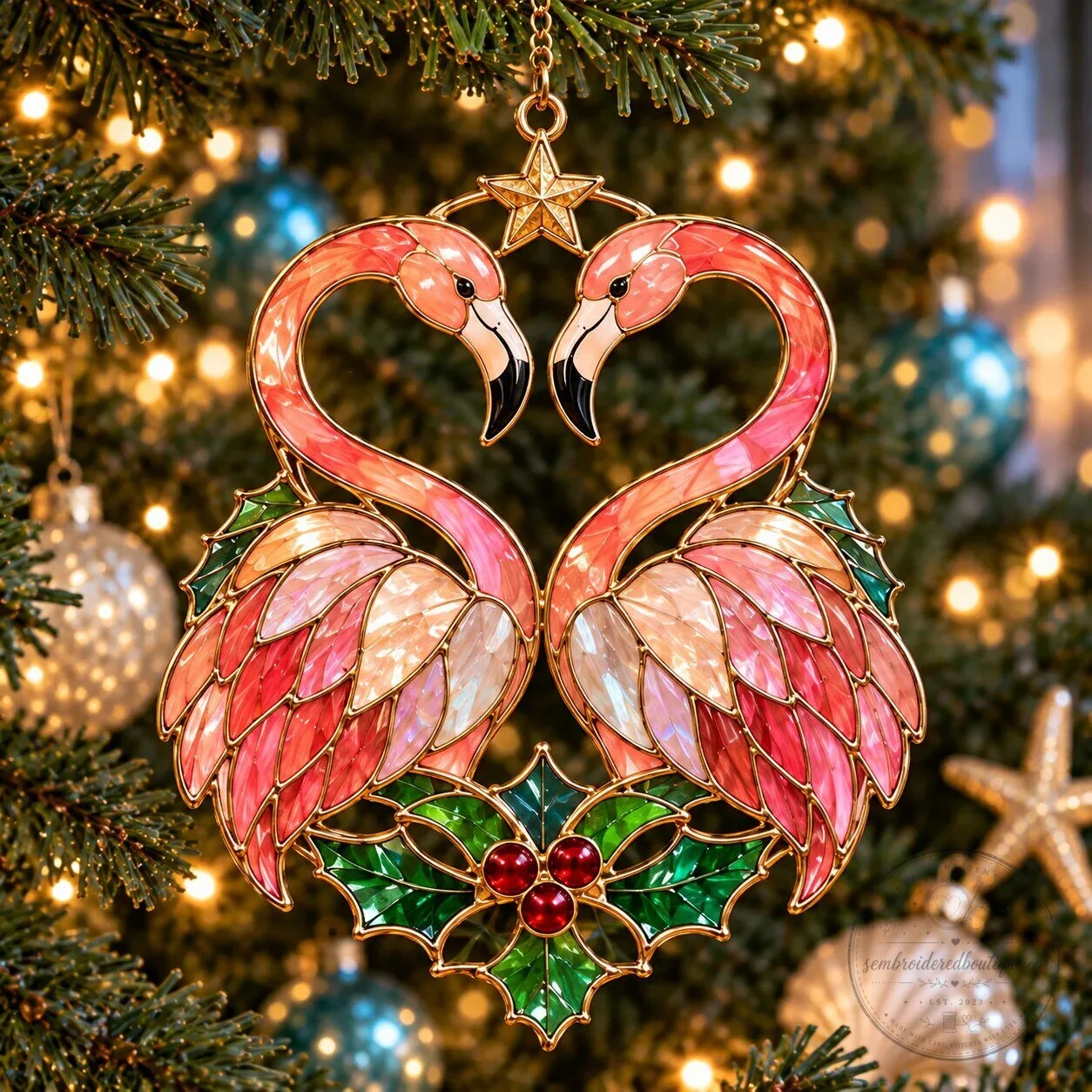 Coastal Christmas Flamingo Stained Glass Holiday Ornaments 21 Coastal Christmas Flamingo Stained Glass Holiday Ornaments