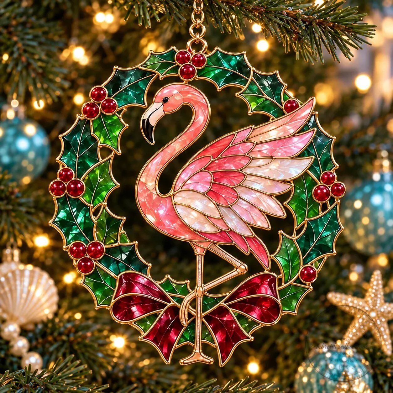 Coastal Christmas Flamingo Stained Glass Holiday Ornaments 23 Coastal Christmas Flamingo Stained Glass Holiday Ornaments