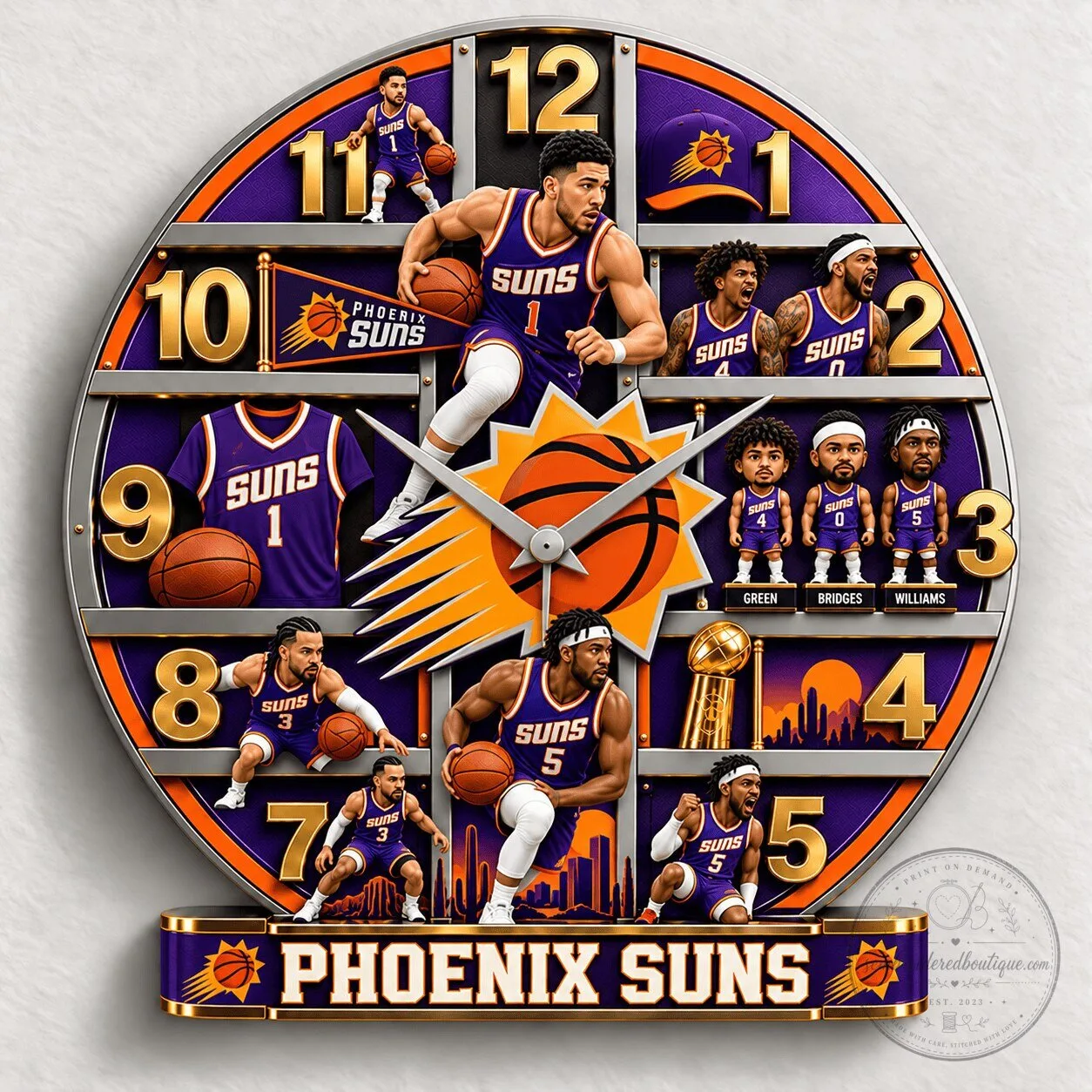 Phoenix Suns Basketball Team Players and Logo Decorative Wall Clock