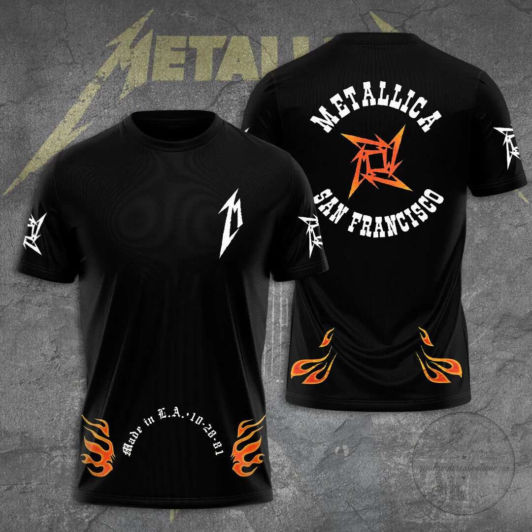 Metallica San Francisco Band Logo Black Flames Graphic T-Shirt 3 Metallica San Francisco Band Logo Black Flames Graphic T-Shirt