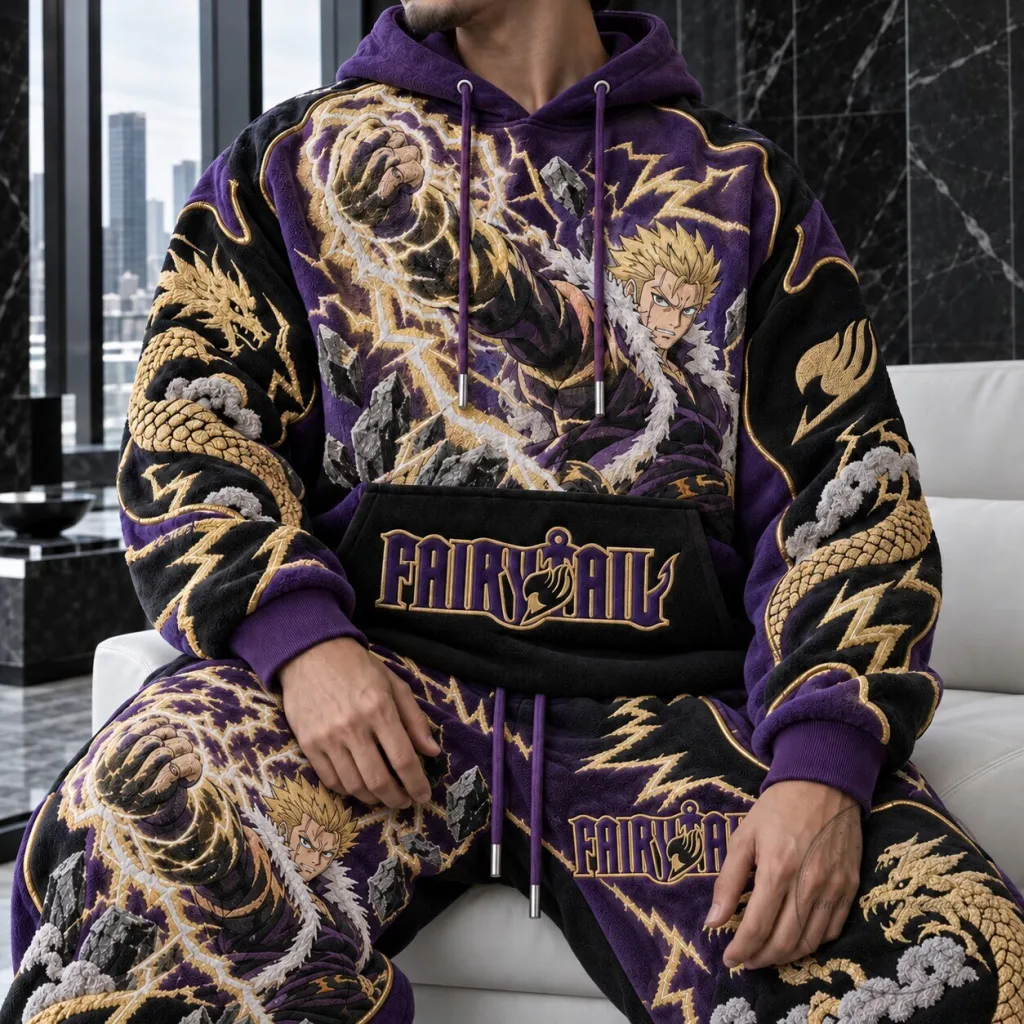 Fairy Tail Sting Eucliffe Anime Embroidered Purple Black Oversized Hoodie Fairy Tail Sting Eucliffe Anime Embroidered Purple Black Oversized Hoodie