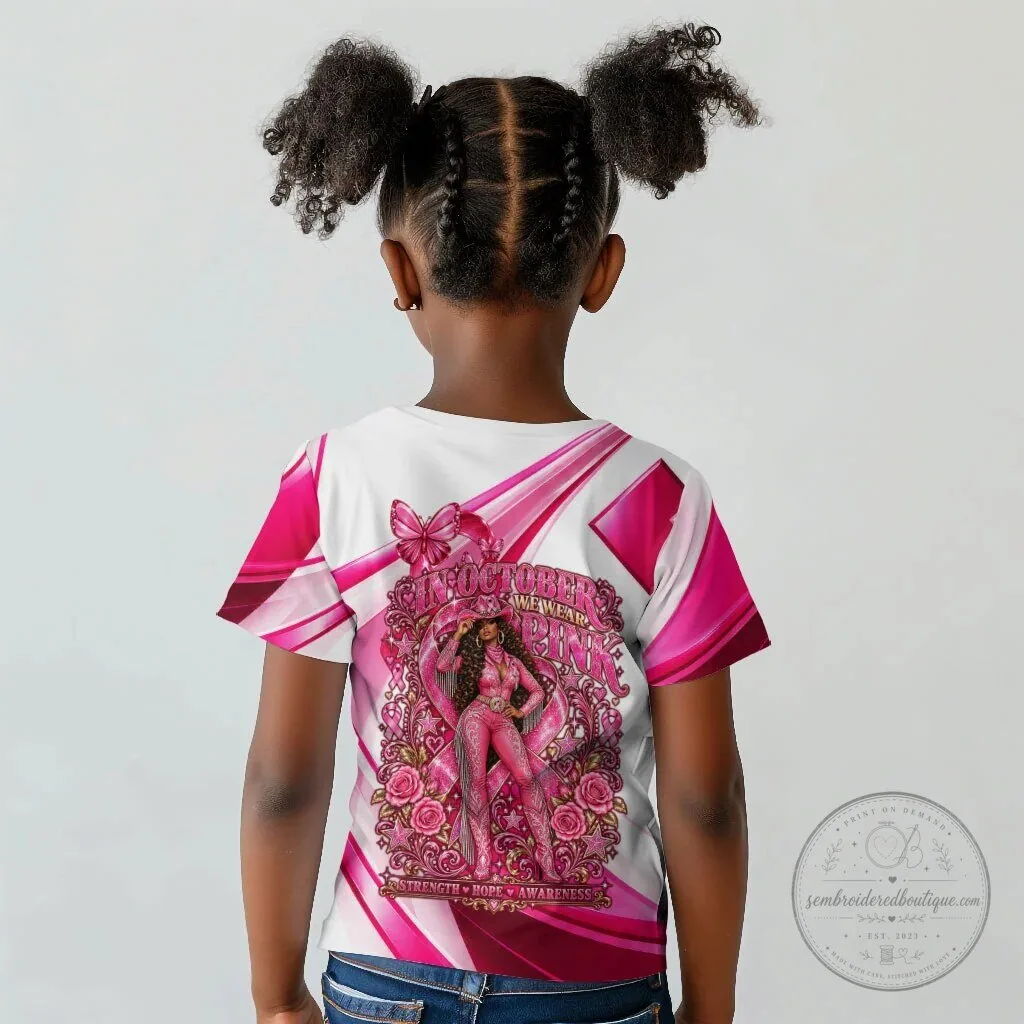 Western Wear Cowgirl Breast Cancer Awareness Kids Pink Ribbon T-Shirt 7 Western Wear Cowgirl Breast Cancer Awareness Kids Pink Ribbon T-Shirt