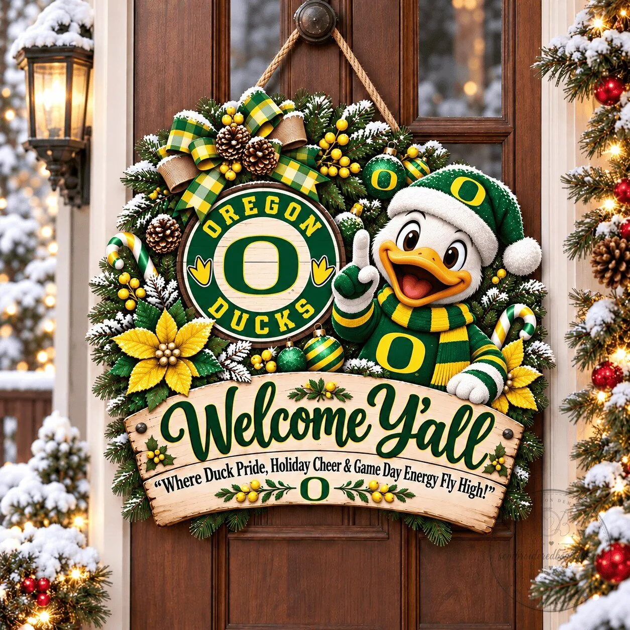 Oregon Ducks Mascot Christmas Welcome Y'all Holiday Door Hanger