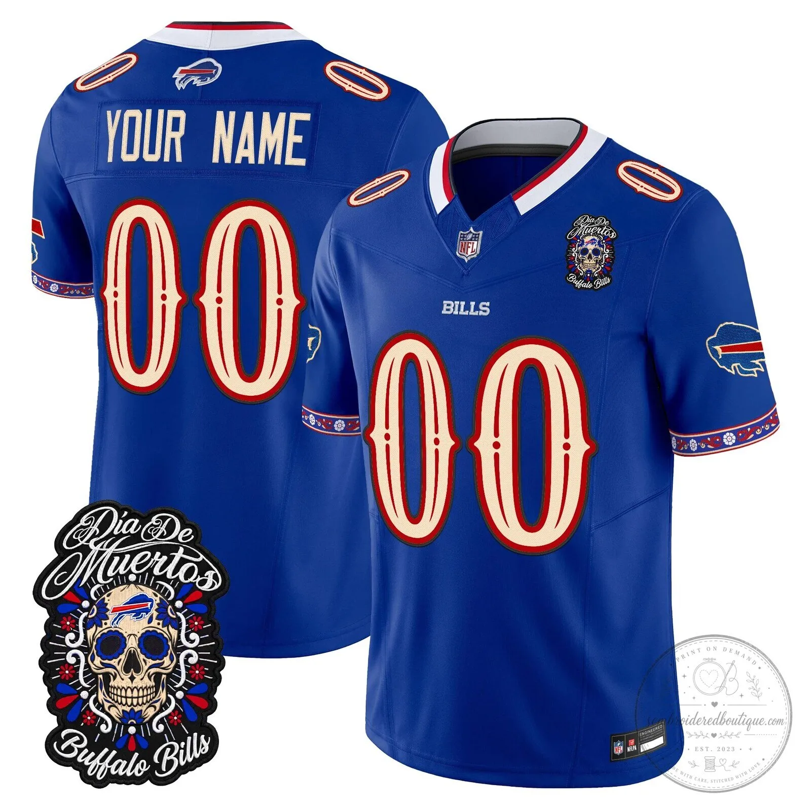 Custom Football Jersey for Dia de los Muertos - Buffalo Bills Design