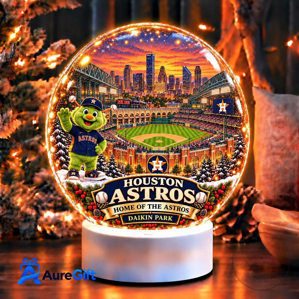 Houston Astros Baseball Team Mascot Orbit Christmas Snow Globe Night Light