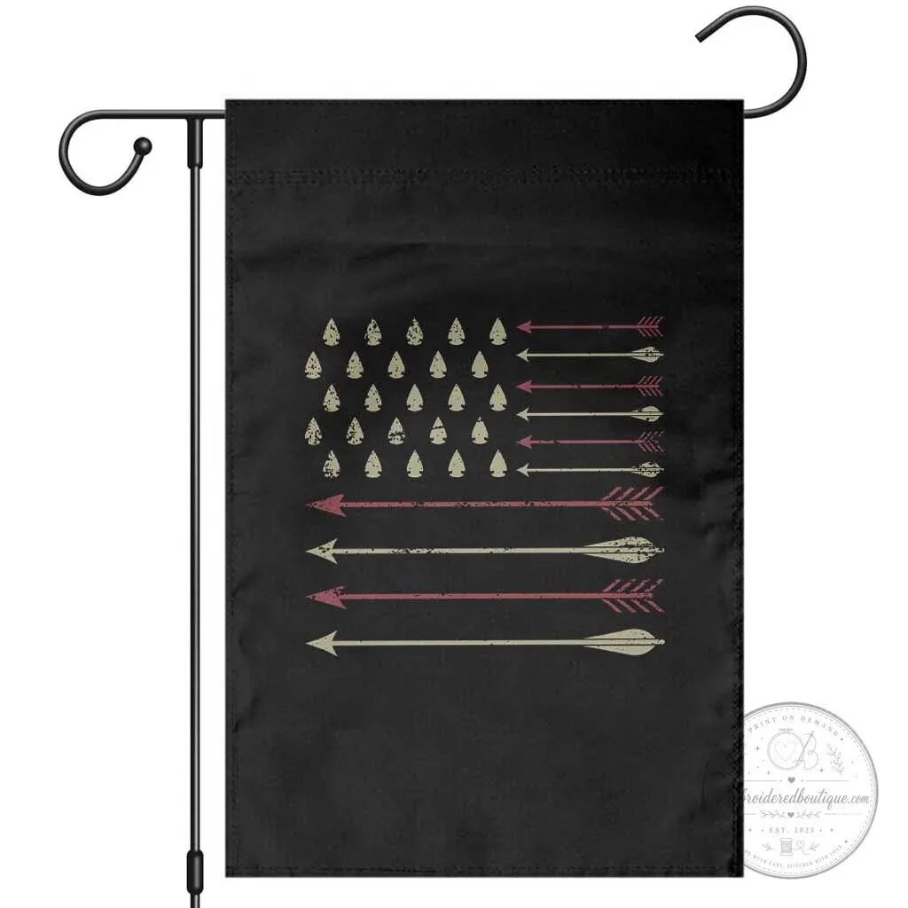 Vintage American Flag Bowhunter Native Heritage Arrowhead Hunting Garden Flag