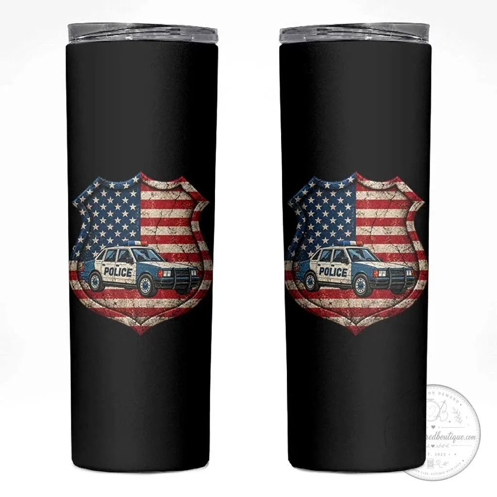 Vintage Police Shield American Flag Patriotic Law Enforcement Tumbler