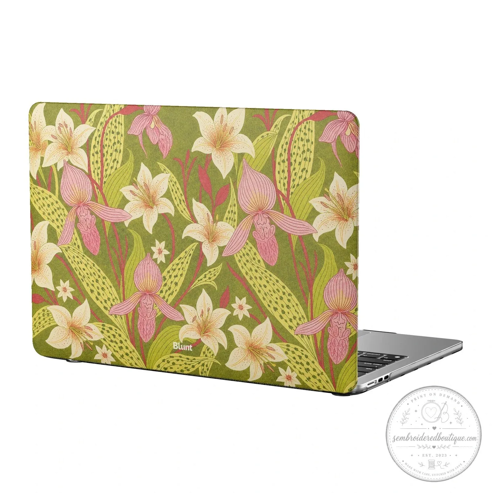 Elegant Pink and Yellow Lily Floral Pattern MacBook Air Laptop Case
