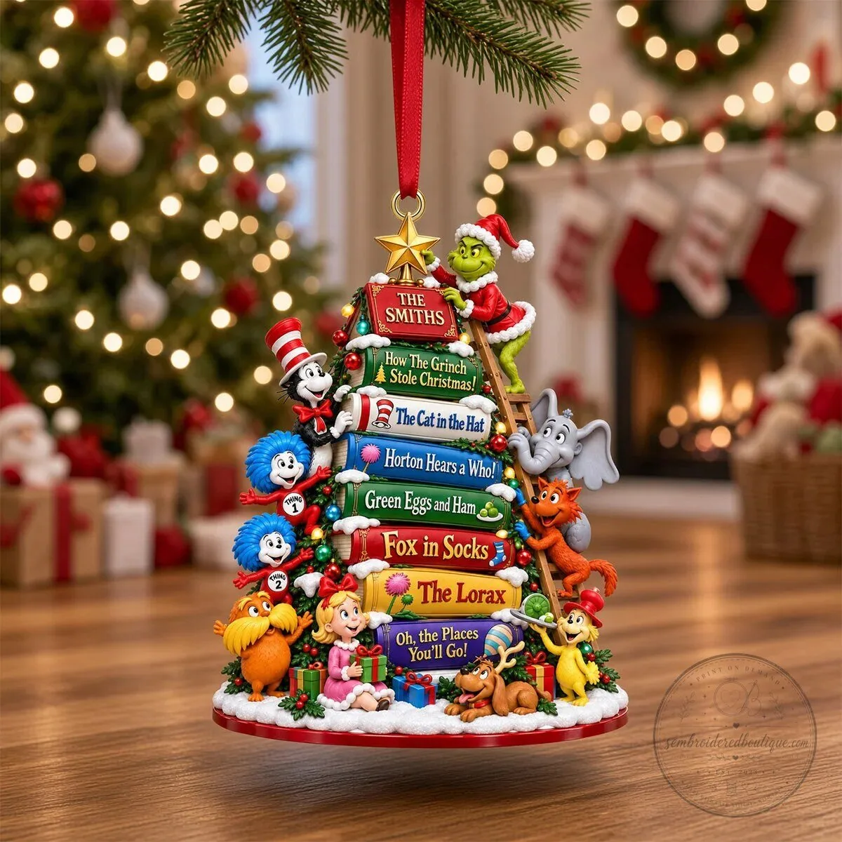 Dr. Seuss Christmas Tree Bookshelf Personalized Family Holiday Ornament 9 Dr. Seuss Christmas Tree Bookshelf Personalized Family Holiday Ornament