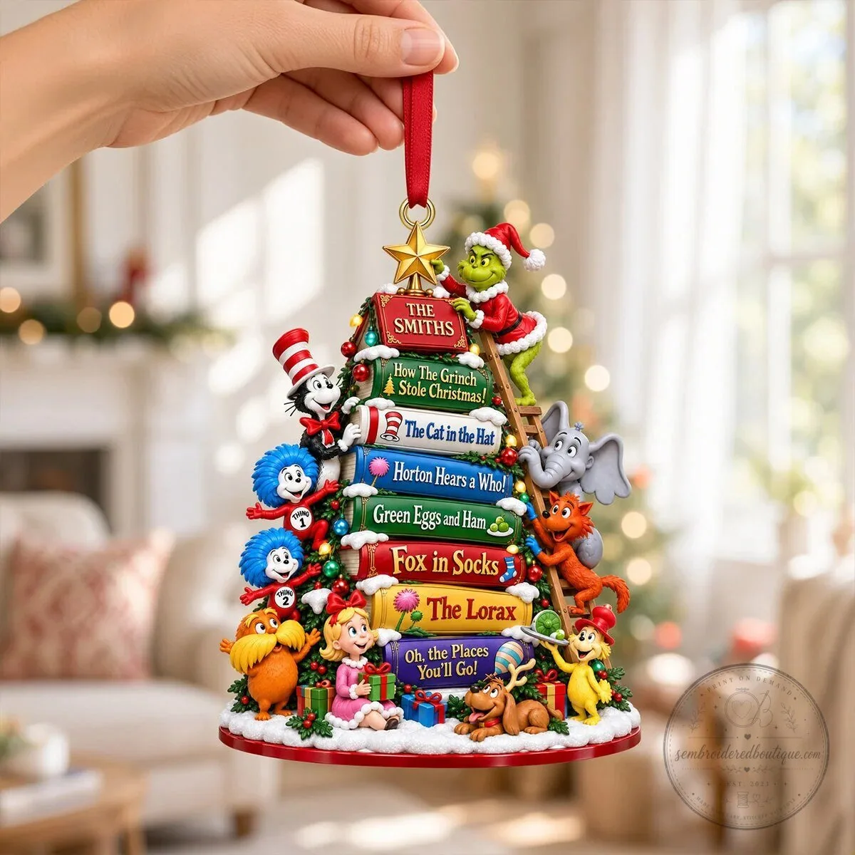 Dr. Seuss Christmas Tree Bookshelf Personalized Family Holiday Ornament 10 Dr. Seuss Christmas Tree Bookshelf Personalized Family Holiday Ornament
