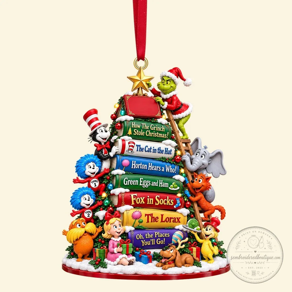 Dr. Seuss Christmas Tree Bookshelf Personalized Family Holiday Ornament 11 Dr. Seuss Christmas Tree Bookshelf Personalized Family Holiday Ornament
