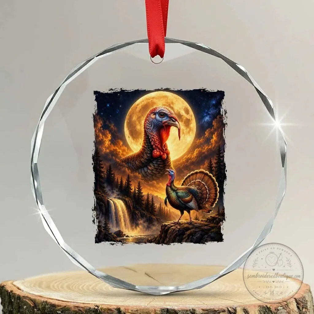 Thanksgiving Turkey Howling at the Moon Wildlife Holiday Crystal Glass Ornament