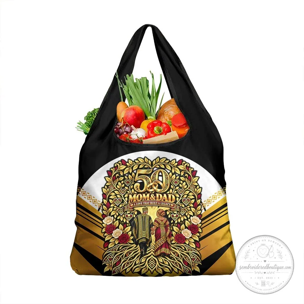 African American 50th Anniversary Mom and Dad Reusable Grocery Bag
